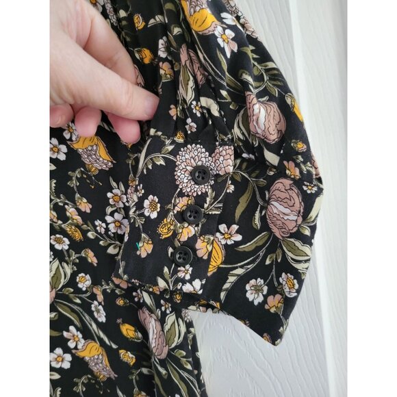 Natural Life Black floral shirt dress size Medium dark Academia cottagecore - Picture 3 of 5